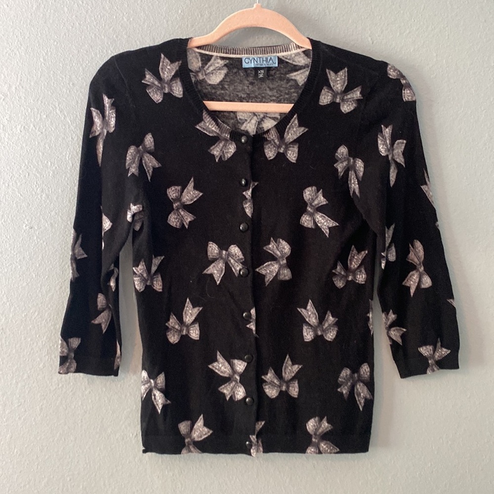 Cynthia Rowley Cardigan Sweater Large Black Button Front Stretch 3/4 Sleeve - Picture 1 of 3